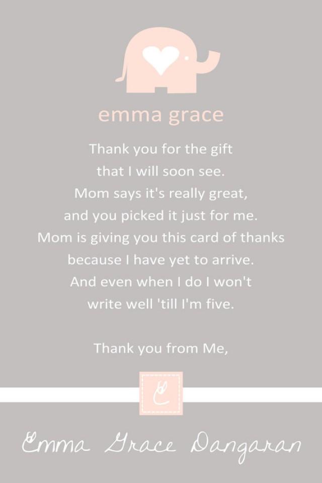 Pink Elephant Baby Shower Thank You Card You Print 4x6 Or 5x7