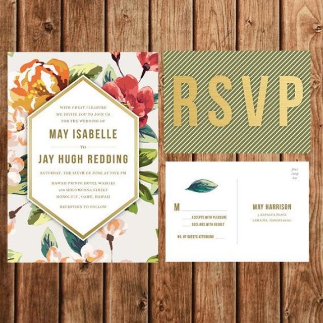 Destination Wedding Invitation Beach Tropical Coral Green