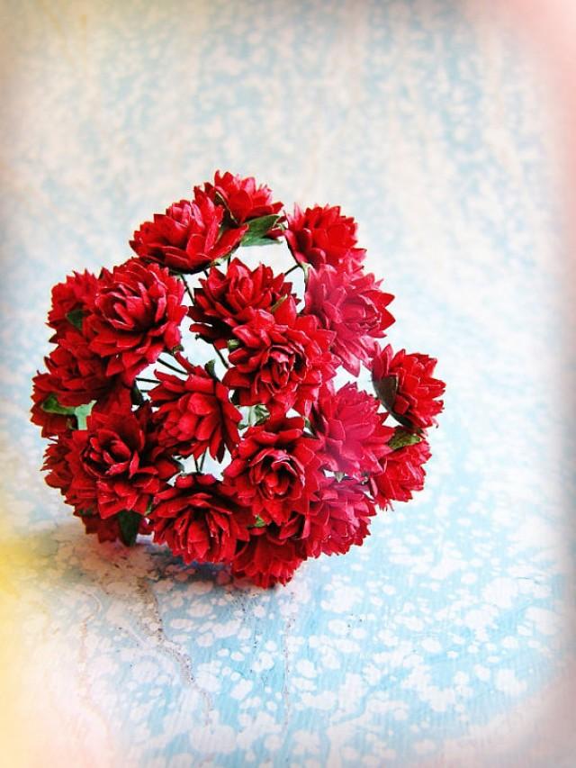Cranberry Red Dahlias Vintage Style Millinery Flower Bouquet For