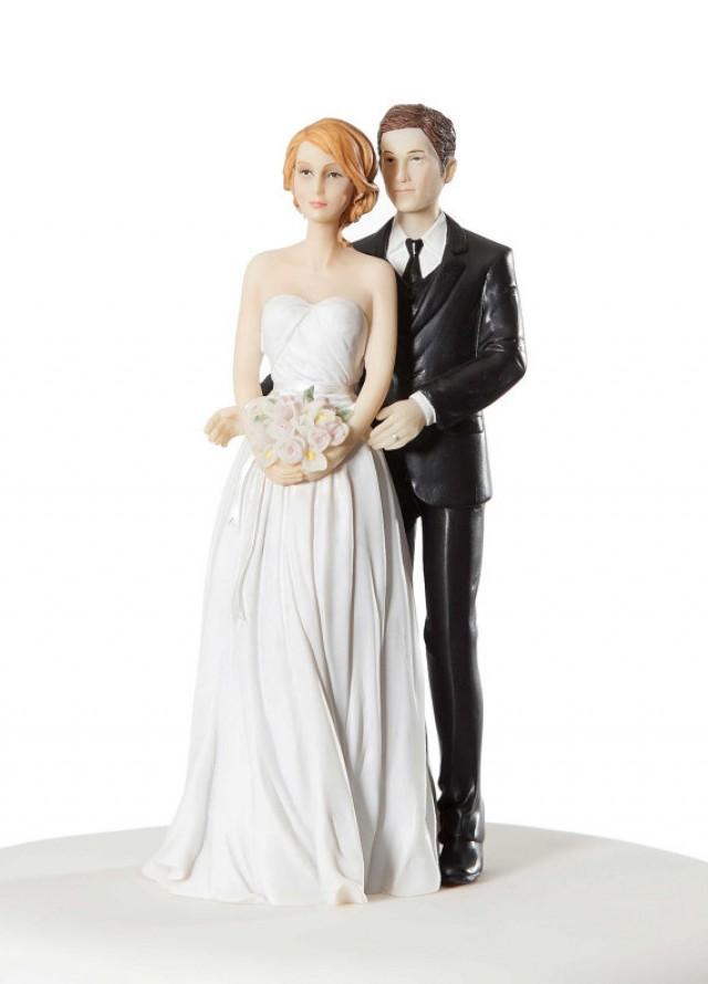 Stylish Contemporary Wedding Cake Topper Figurine Custom Painted Hair