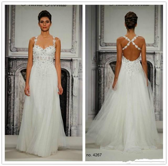 Backless Wedding Dresses 2015 Pnina Tornai A Line Lace Applique