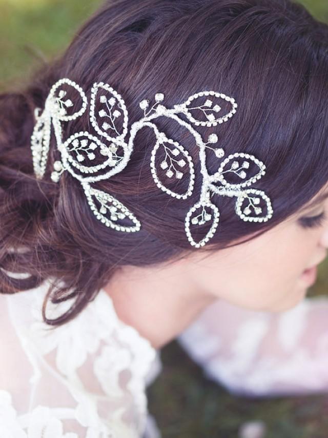 Bridal Leaf Headpiece Wedding Hair Vine Crystal Hair Brooch Jeweled