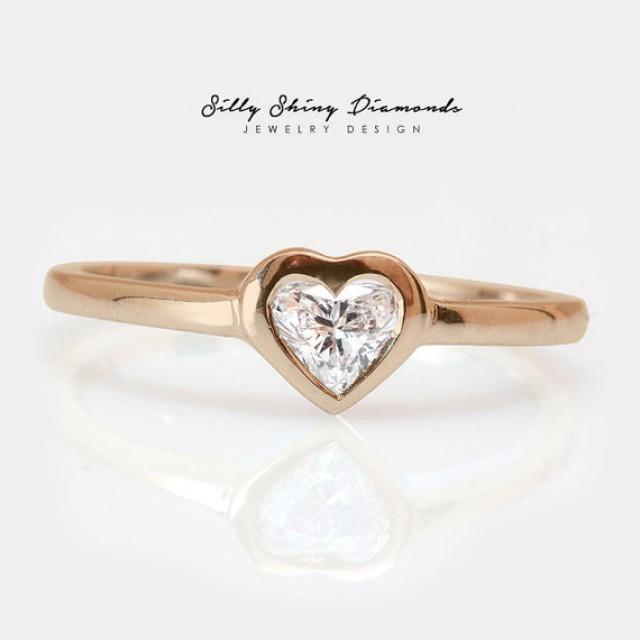Rose Gold Heart Shape Diamond Solitaire Bezel Setting Engagement Ring Handmade Silly Shiny Diamonds 2276060 Weddbook