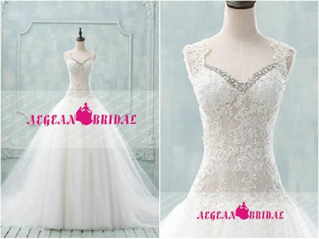 Rw294 See Through Lace Wedding Dress Sequin Rhinestone Ball Gown