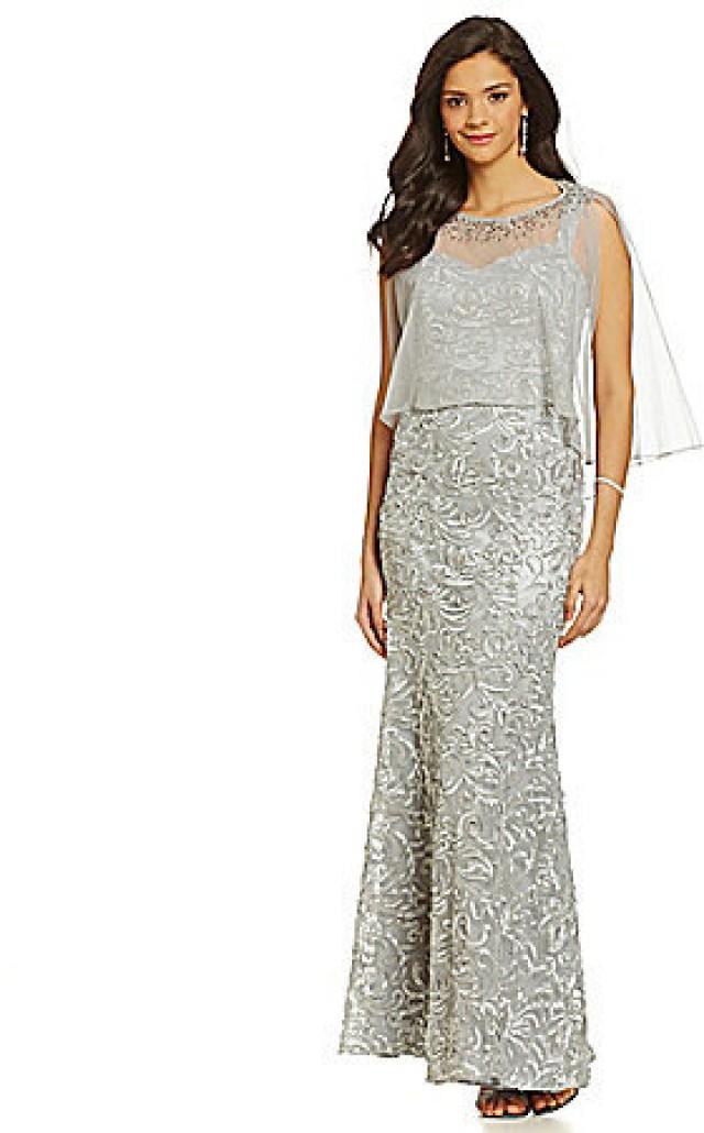 ignite evenings sequin lace capelet gown