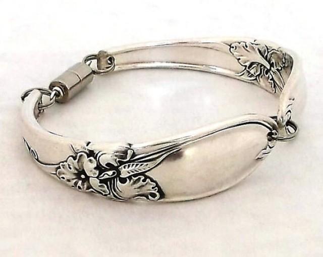 Extra Large Spoon Bracelet White Orchid 1953 Silverware Jewelry