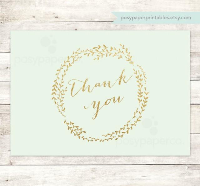 Mint Gold Thank You Cards Printable Diy Bridal Baby Wedding Shower Mint Green Gold Glitter Wreath Thank You Cards Instant Download 2277147 Weddbook