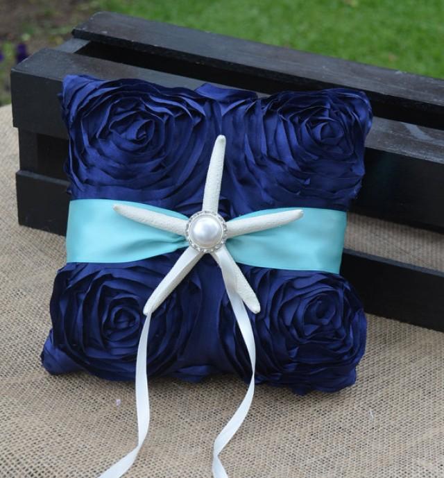 Navy Starfish Ring Pillowring Bearer, Ring Cushion, Ring Holder