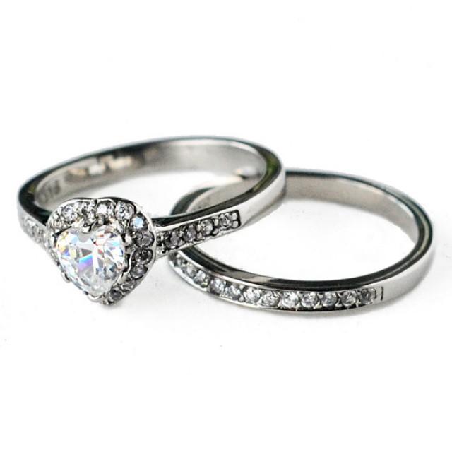 1.75 Ct Heart Shape CZ Wedding & Engagement Ring Set Women's Size 5,6,7,8,9,10 