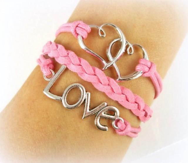 Love Bracelet Double Hearts Silver Charm Girlfriend Friendship Best