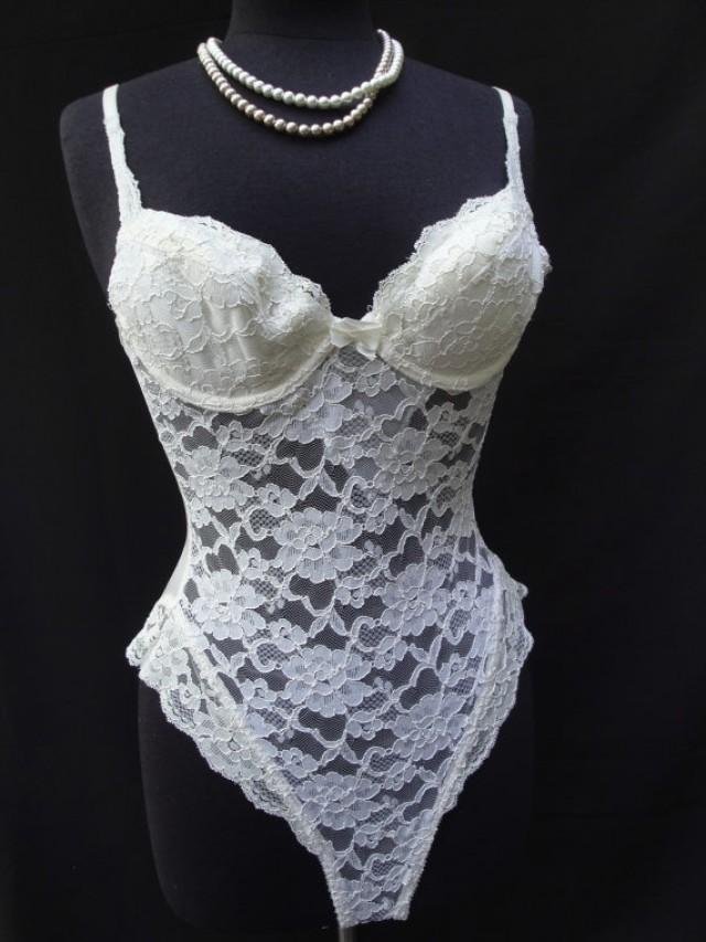 Vintage Ivory Lace Lingerie One Piece Shapewear Wedding Bridal Lingerie Bra Size A A