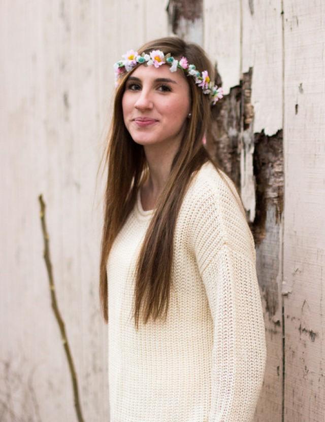 Uptown Chic Pink Teal Flower Crown Wedding Accessories Bridal Couronne