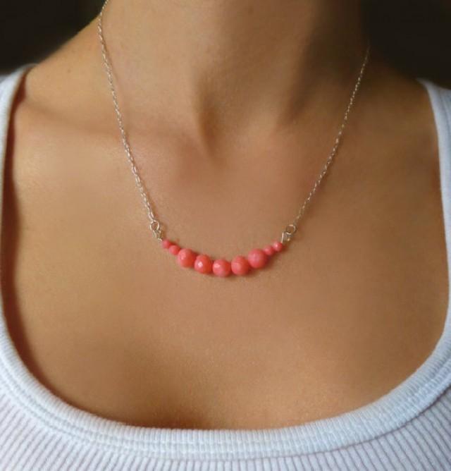 Pink Coral Necklace Simple Strand Necklace Dainty Petite Beach