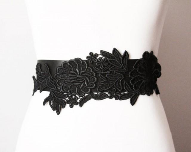 Black Embroidery Lace Flower Ribbon Sash Belt Posh Double Sided