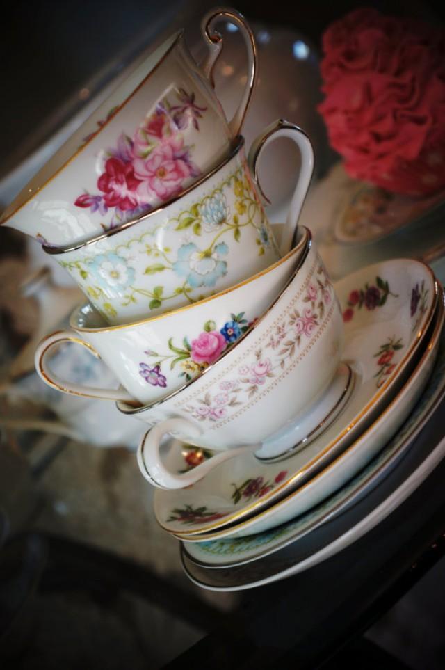 10 Sets Of Vintage Tea Cups And Saucers For Tea Parties, Bridal