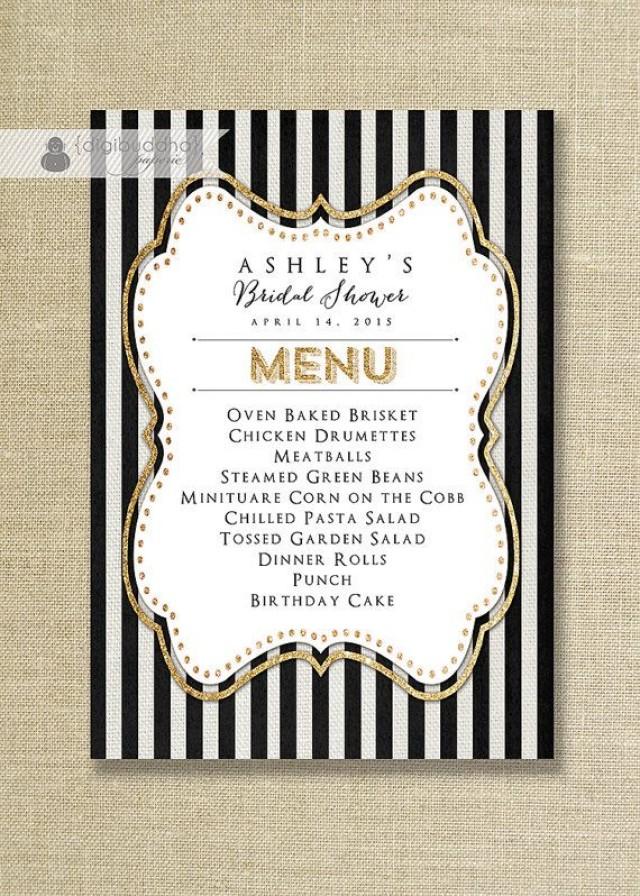 Black & White Striped Menu With Gold Glitter Gatsby Wedding Menu Bridal