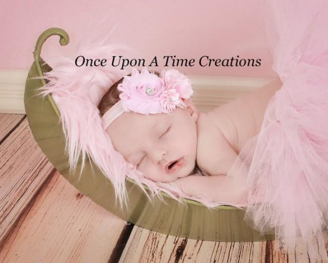 Light Pink Satin Shabby Flower Headband Spring Or Summer