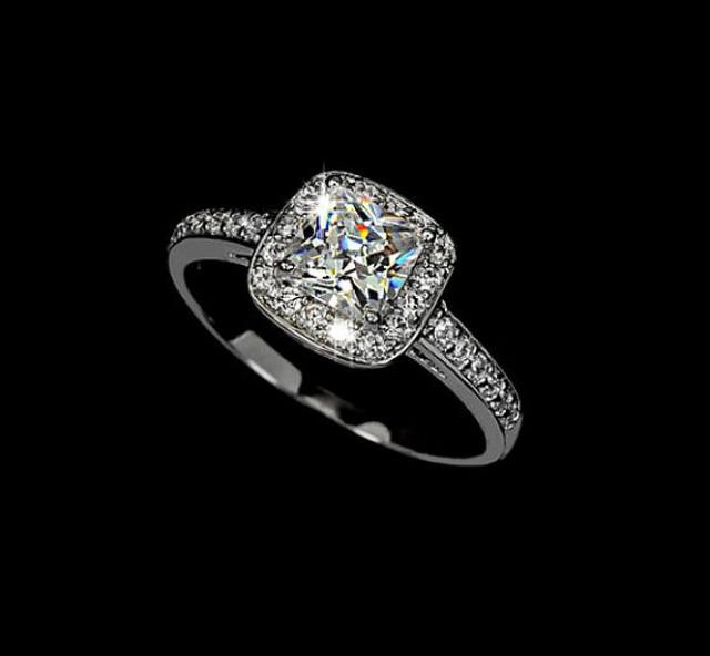 Princess Cut 1 25 Carat Cubic Zirconia Halo Engagement Ring