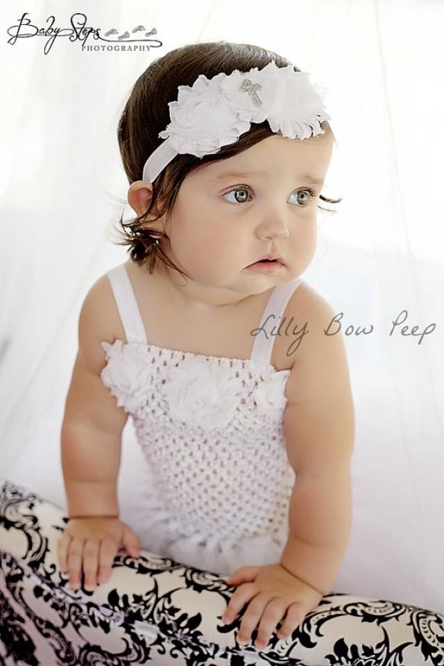 White Baptism HeadbandCross HeadbandChristening BowPreemieNewborn