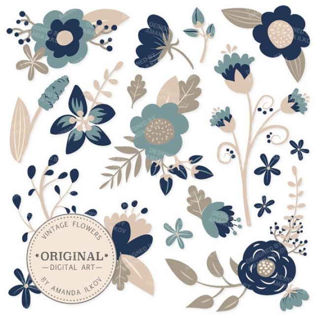 Spring Sale Premium Navy Blue Floral Clipart Flower Vectors