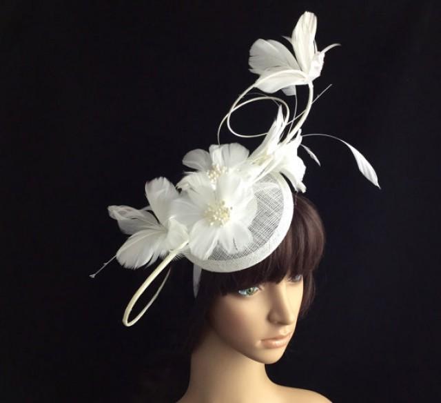 White Fascinator, White Feather Derby Hat, Sinamay Fascinator,Kentucky