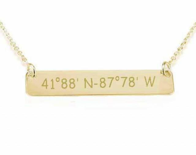 Gold Bar Necklace,Latitude Longitude Necklace,Engraved Coordinate