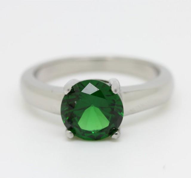 2ct Lab Emerald Solitaire Ring In Titanium Or White Gold Engagement Ring Wedding Ring
