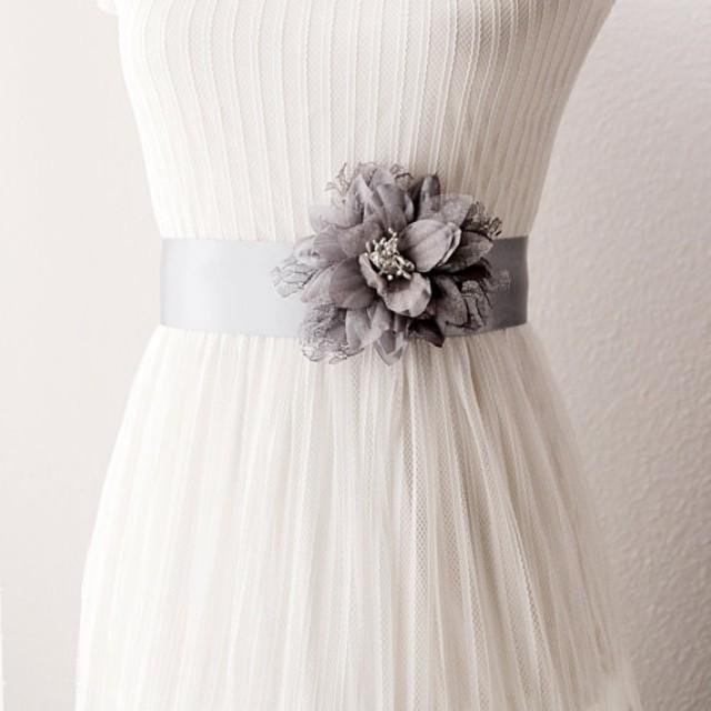 Bridal Couture Silver Grey Lace Flower Ribbon Sash Belt Wedding Dress Sashes Belts Posh
