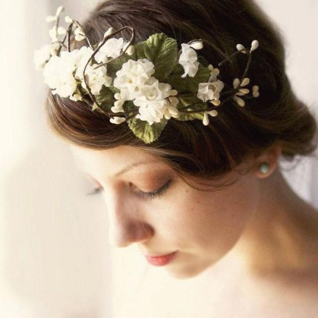 Woodland Flower Crown Rustic Wedding Headpiece Ivory Floral