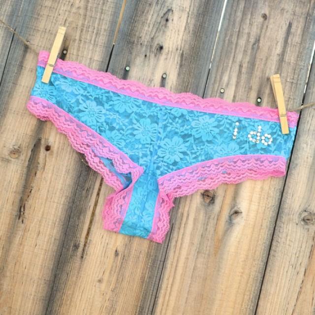 Something Blue BRIDAL Lingerie With Bling Underwear - AQUA Blue Pink