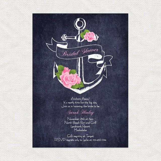 Anchor Away Printable Bridal Shower Invitation Digital File Chalkboard Nautical Pink Floral