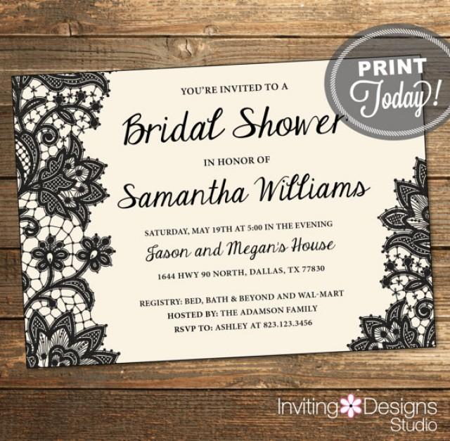 Wedding Shower Invitation, Bridal Shower Invitation, Lace, Black, Cream