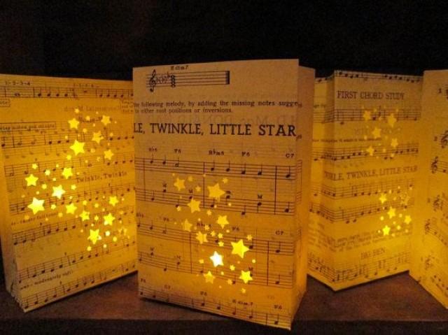 Twinkle Twinkle Little Star Luminary Bags Vintage Sheet Music