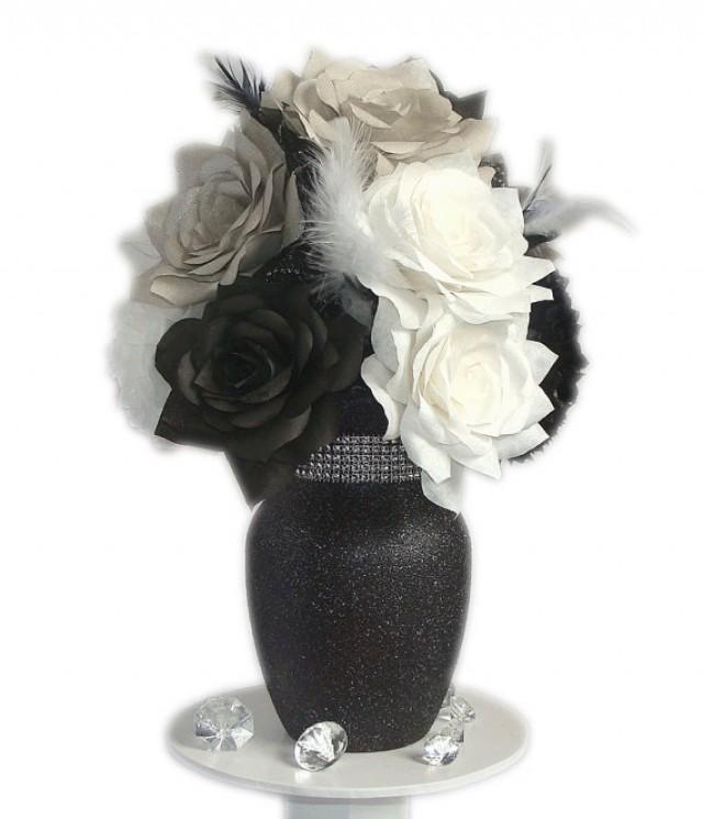 Black And White Centerpiece Black White Wedding Decor Fake