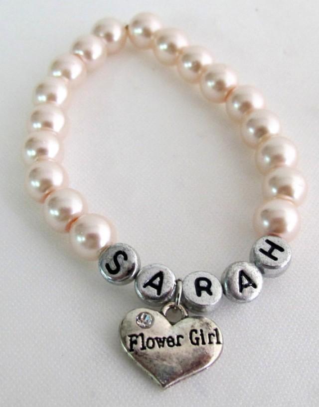Girls Personalized Flower Girl Bracelet Kids Pearl Bracelet, Wedding