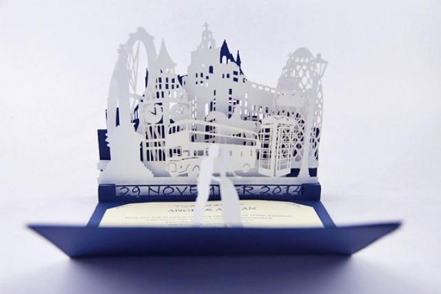 Custom Blue And White London Wedding Invitation Pop Up Romantic Wedding Invites Modern 3d Wedding Invitations 2282304 Weddbook