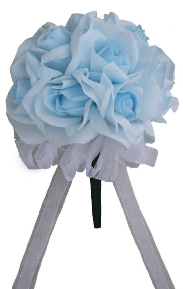 Light Blue Silk Rose Toss Bouquet 1 Dozen Silk Roses - Bridal Wedding