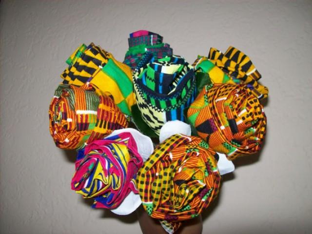 8 African Fabric Roses Kente Fabric Flowers African American