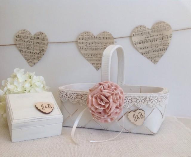 Flower Girl Basket And Ivory Ring Bearer Box Set With Wedding Ring