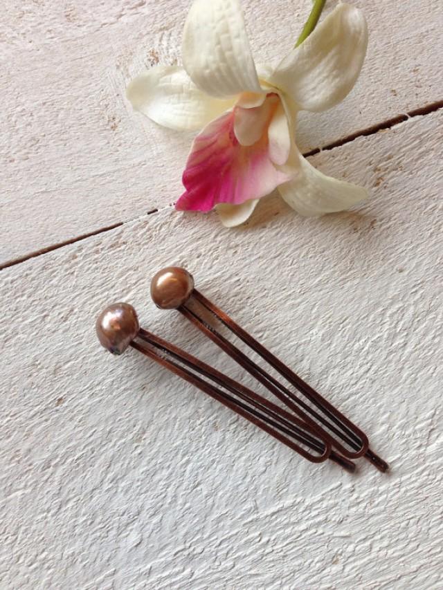 Brown Freshwater Pearl Large Hair Pins Brown Pearl Bobby Pins