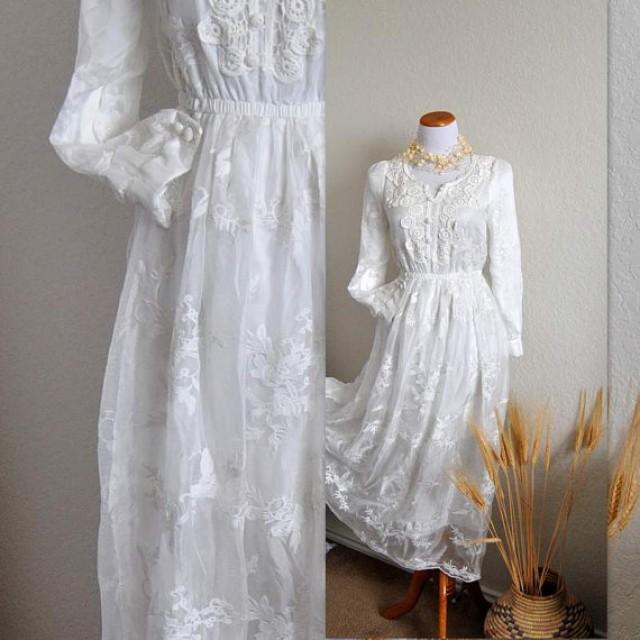 Rustic Chic Wedding Dress Peasant Long Sleeve Gown Coachella Inspired