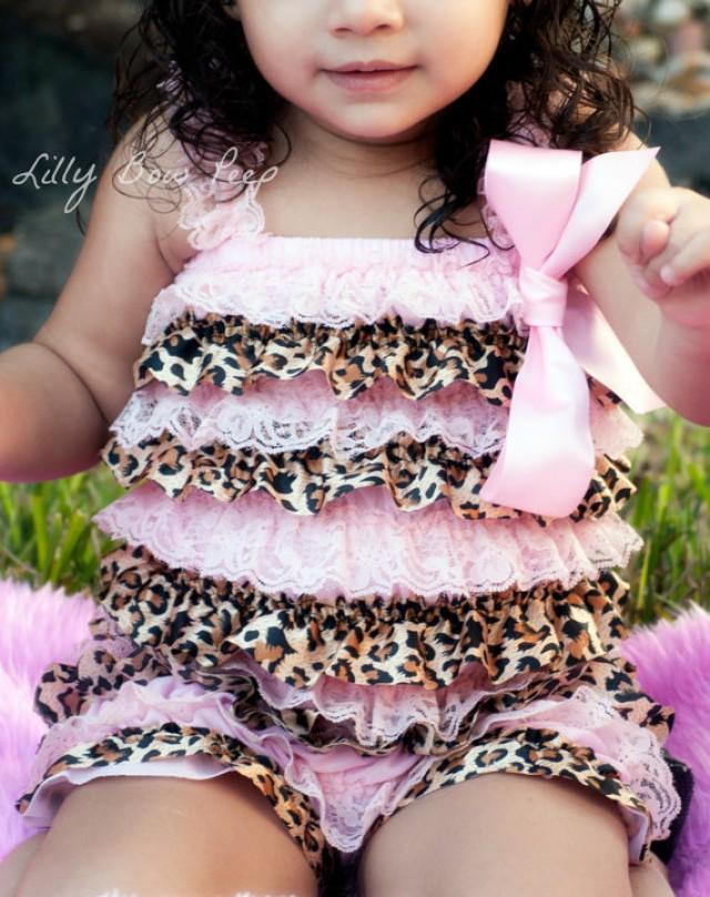 Pink & Brown Leopard Print Lace Petti Romper Baby Girl Clothes