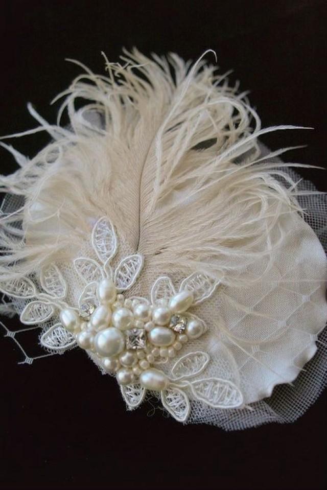 Vintage Hair Accessory Wedding Fascinator Champagne Ecru Ivory Lace Bridal Hairpiece Rustic