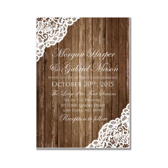 Rustic Wedding Invitation Country Chic Rustic Wood Lace Lace