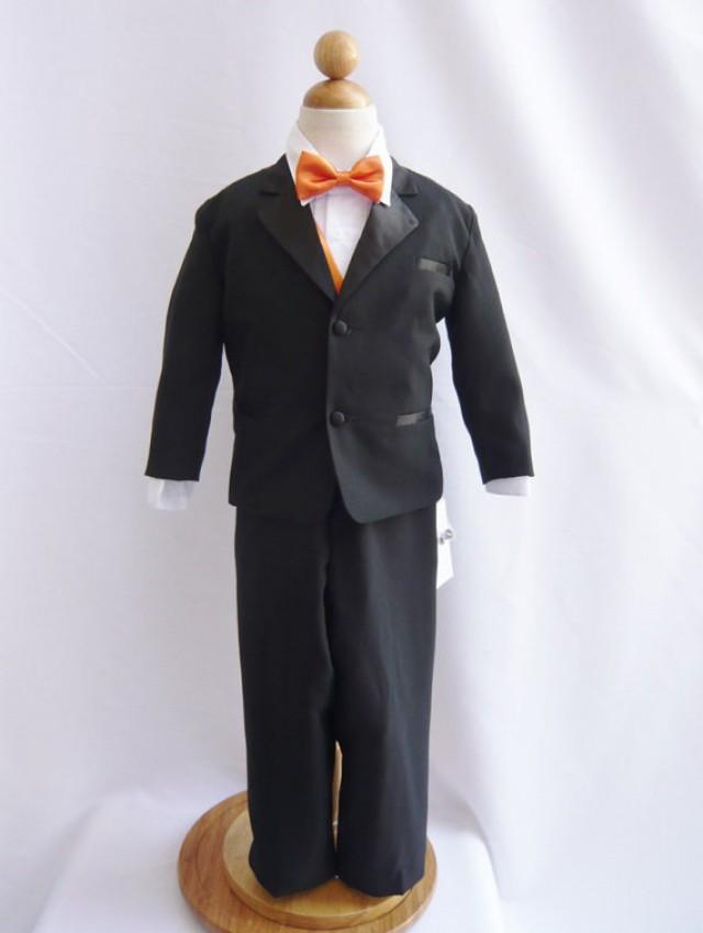 Tuxedo To Match Flower Girl Dresses Color In Black With Orange Vest For
