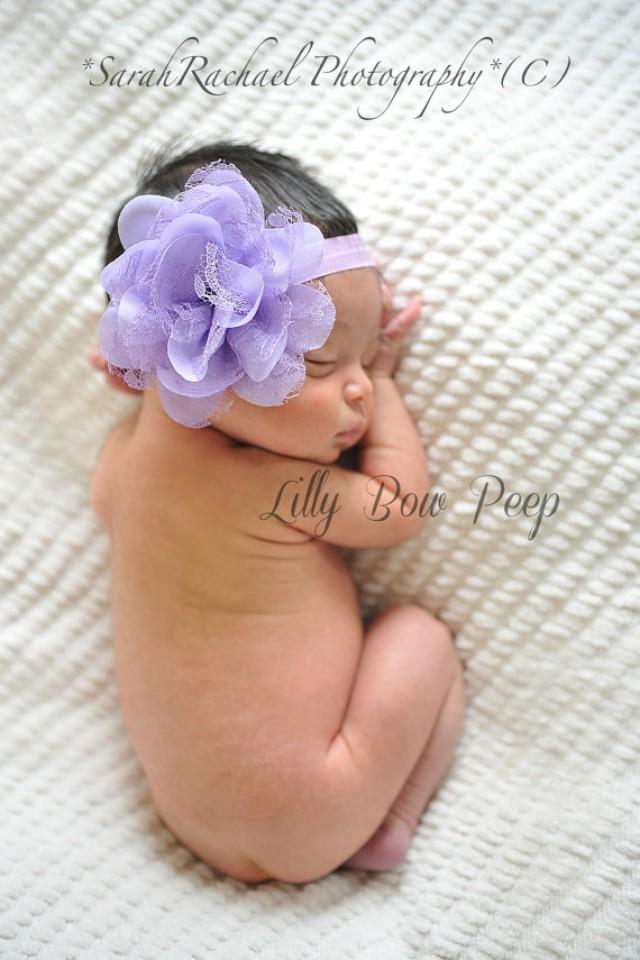 Baby HeadbandNewborn HeadbandPurple Lavender Lace FlowerPreemie