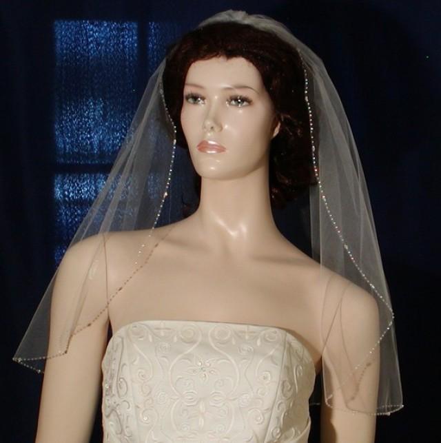 Wedding Veils Beaded Veils Crystal Beaded Edge 25" Long Bridal Veil