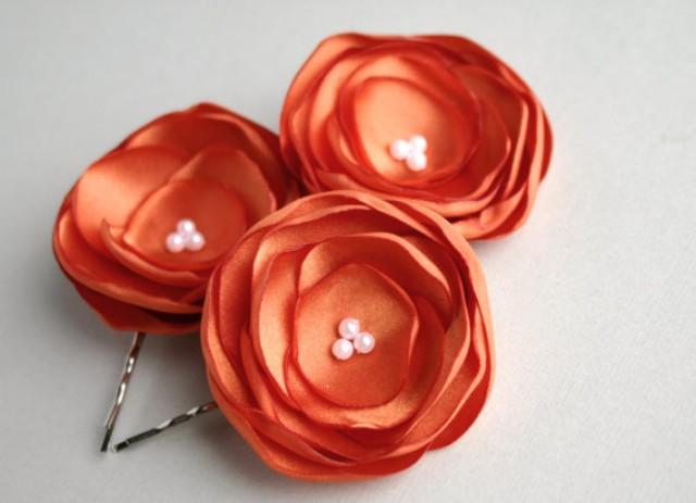 Orange Flower Hair Clips Burnt Orange Flower Hair Pieces Orange