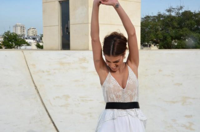 Romantic Lace Wedding Dress With Lace Top And Black Belt Boho