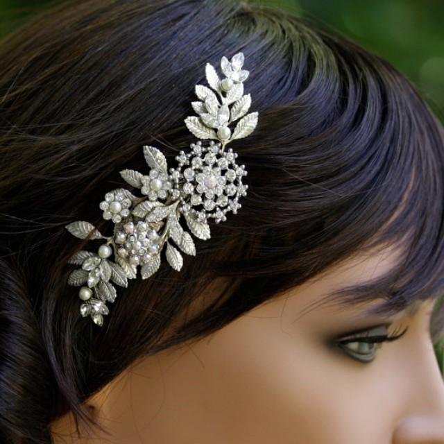 Bridal Hair Comb Leaves Headpiece Vintage Wedding Comb Rhinestone